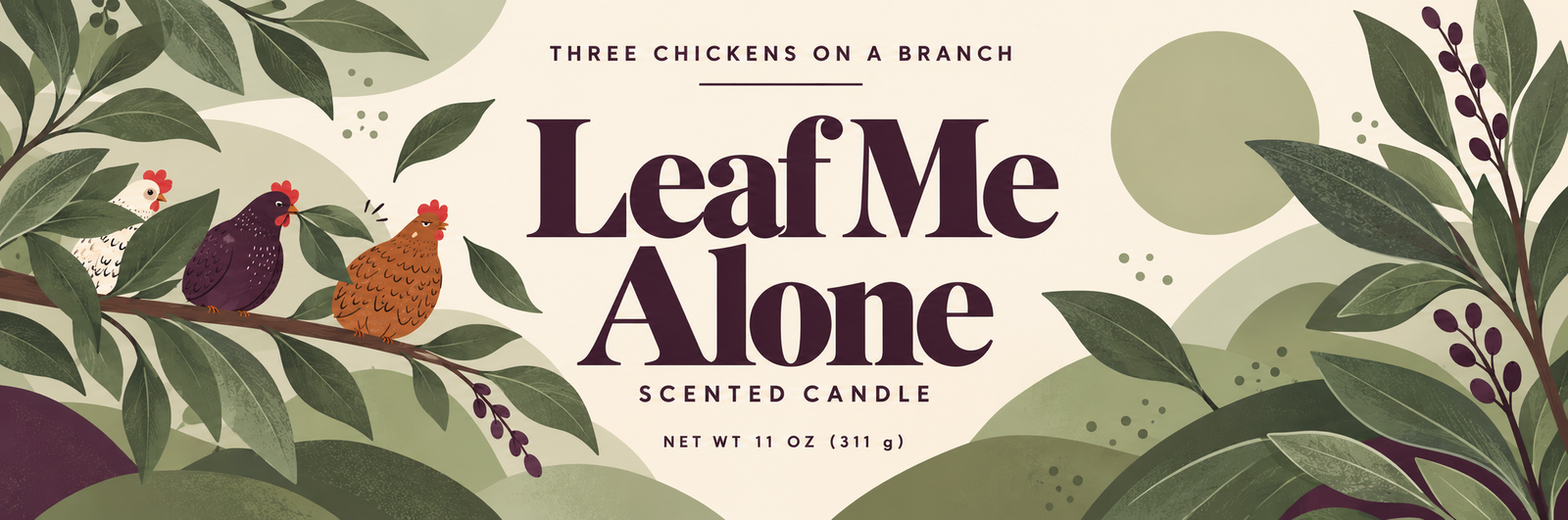 Leaf Me Alone candle label illustration
