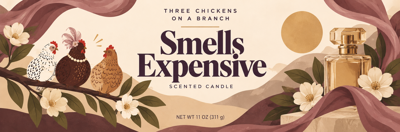 Smells Expensive candle label illustration